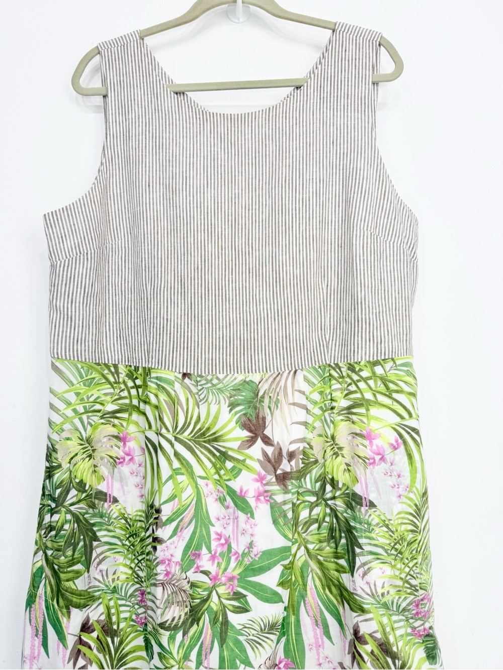 J Jill Linen Striped Bodice Tropical Print Cotton Skirt Midi Resort Summer Dress - Picture 10 of 15